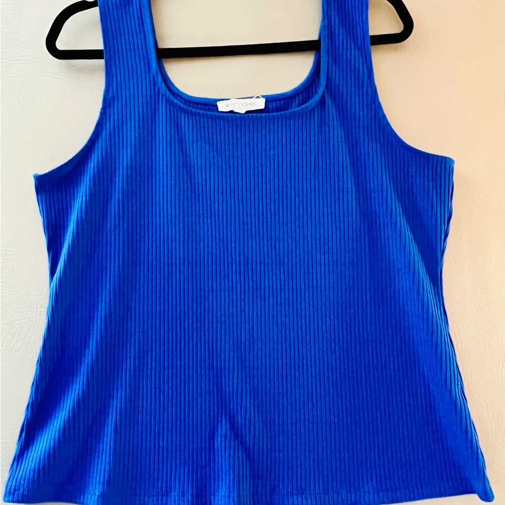 Workshop Republic Clothing, women’s blue ribbed tank, soft, sz XL